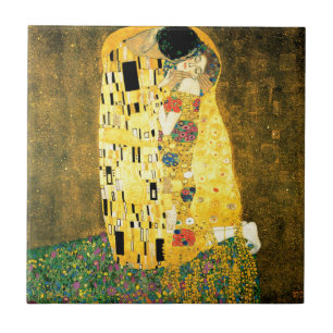 Kyssen vid den Gustav Klimt art nouveau Kakelplatta
