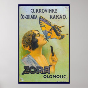 Kysst av en annons för fjärilsvintagechoklad poster