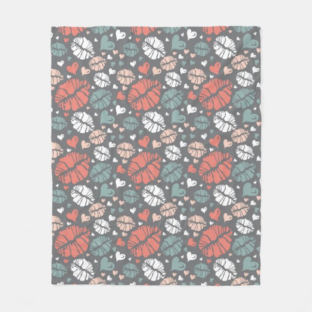 Kysstryck och hjärtamönster fleecefilt (Framsidan)