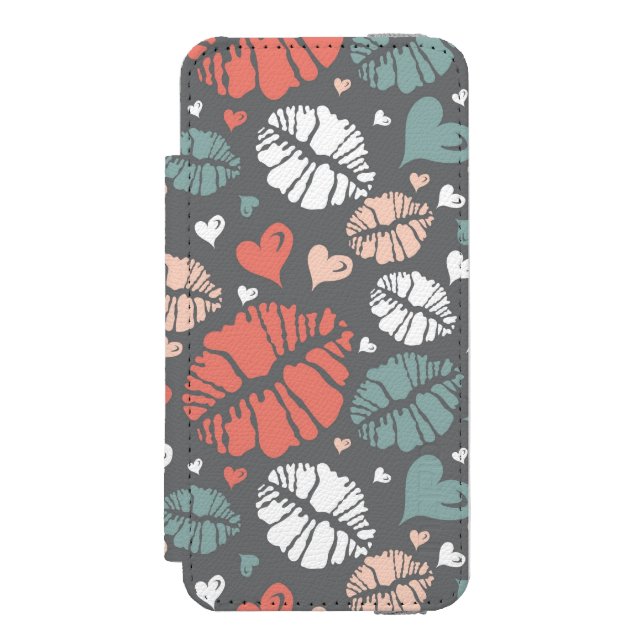 Kysstryck och hjärtamönster incipio iPhone wallet skal (Folio Framsidan)