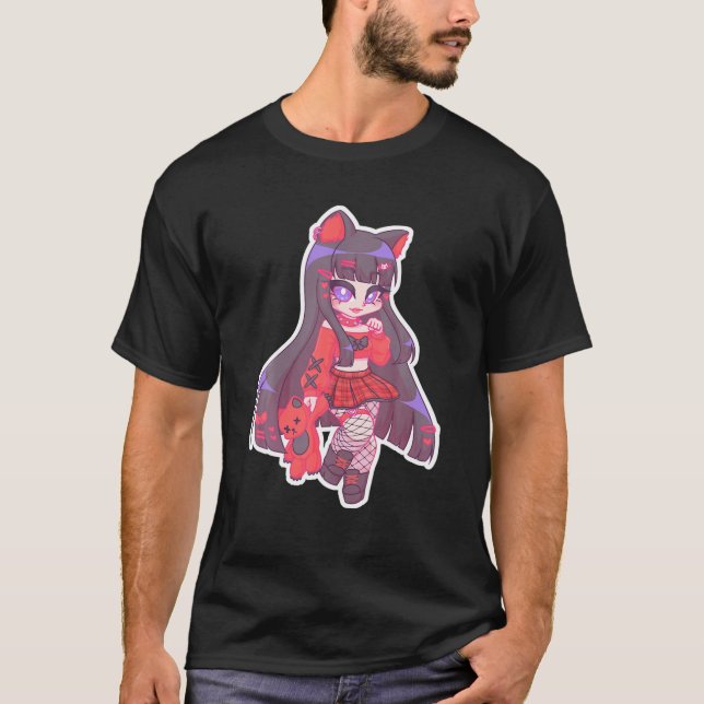 Kyuchandesu Emo Girl Chibi Teckning Cat Alt Girl A T Shirt (Framsida)