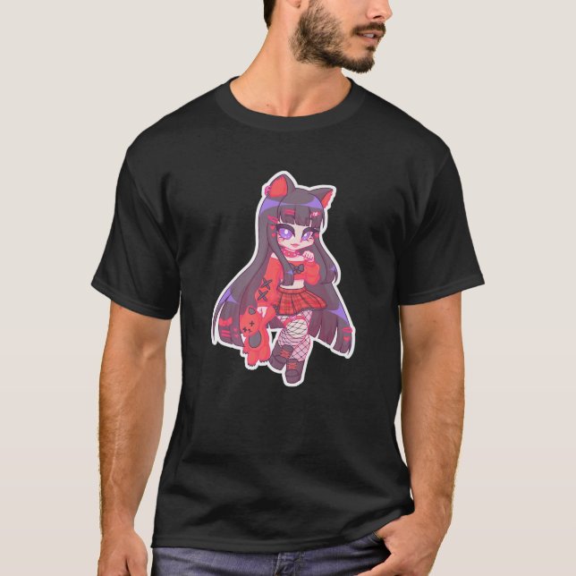 Kyuchandesu Emo Girl Chibi Teckning Cat Alt Girl A T Shirt (Framsida)