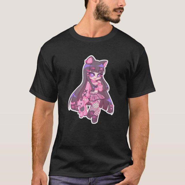 Kyuchandesu Neko Emo Girl Cat Alt Girl Aestthetic T Shirt (Framsida)