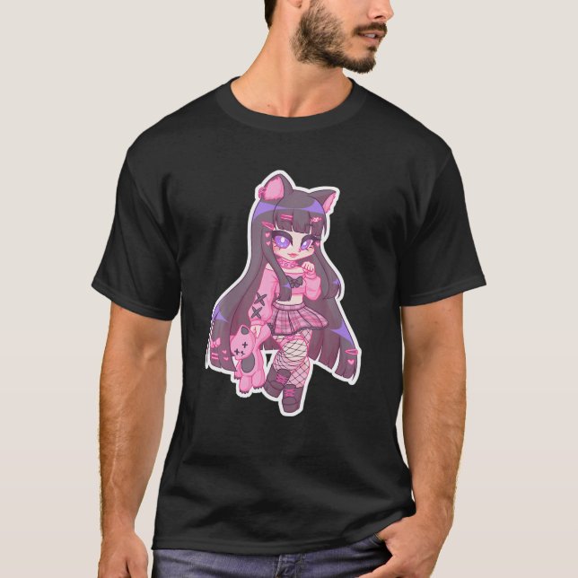 Kyuchandesu Neko Emo Girl Cat Alt Girl Aestthetic T Shirt (Framsida)