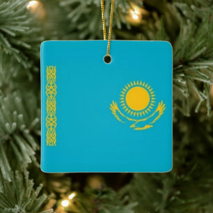 KZ001 Kazakstan FLAGGA Kazakstan, Julgransprydnad Keramik