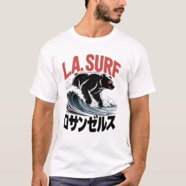 L.A. Surf Bear Japanese Typography T Shirt