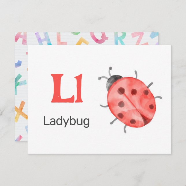 L är för Ladybug - Alphabet Flash Card Vykort (Fram/baksida)