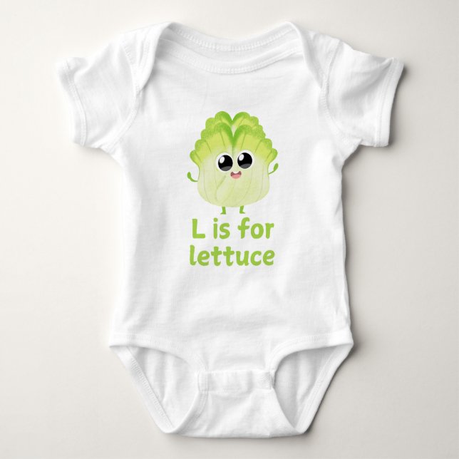 L är för LETTUCE Grönt Veggie Alphabet L T Shirt (Framsida)