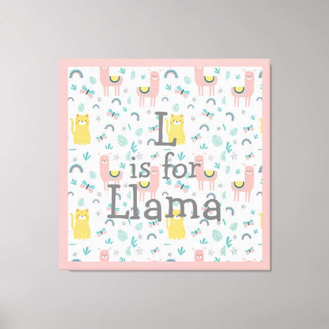 L är för Llama Boho Cute Alapaca Nursery Canvastryck (Framsida)