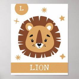 L är till Lejon, Nursery, Bedroom, Kids Wall Art Poster
