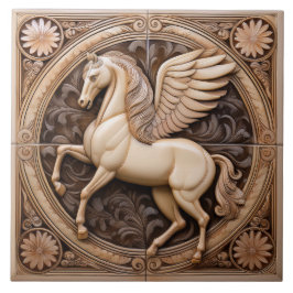 L Beige faux relief Art Nouveau Winged Horse Kakelplatta
