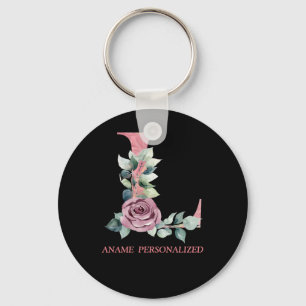 L Blommigt Monogram Namn Brev Rosa Agate Keychain Nyckelring