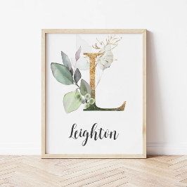 L Bokstavsmonogram Greenery Nurseryskrivning Väggu Poster