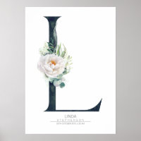 L Bokstavsmonogram Vita Blommor och Grönska