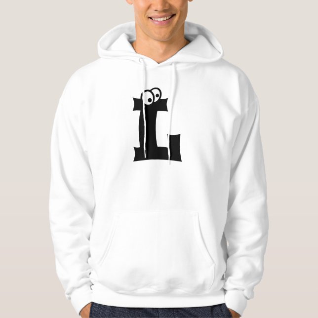L, brev med ögonbollar sweatshirt med luva (Framsida)