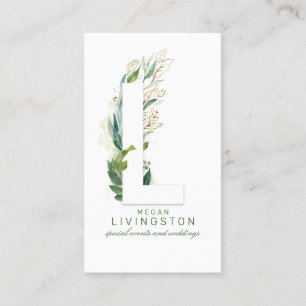 L Brev Monogram Guld Greenery Löv Elegant Visitkort