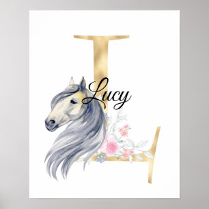 L brev personlig namn monogram med häst poster