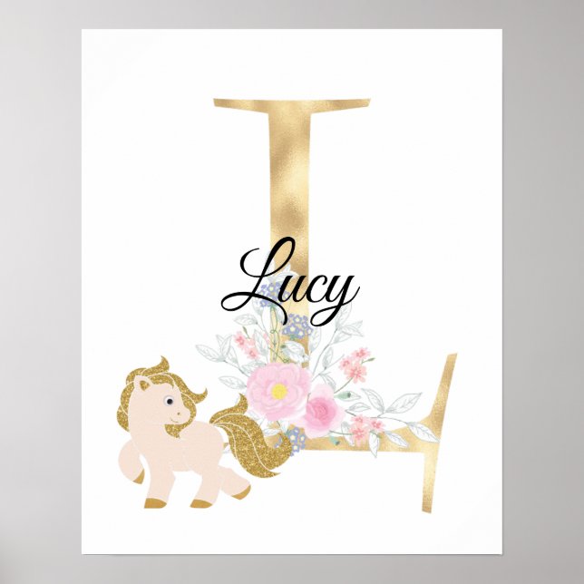 L brev personlig namn monogram med ponny poster (Framsidan)