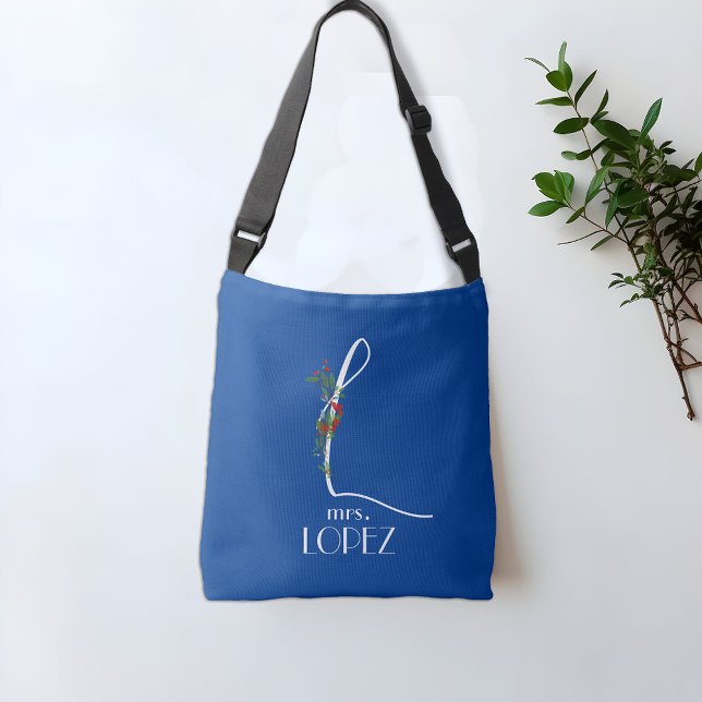 L calligraphy monogram-blomma Tote Axelväska (Skapare uppladdad)