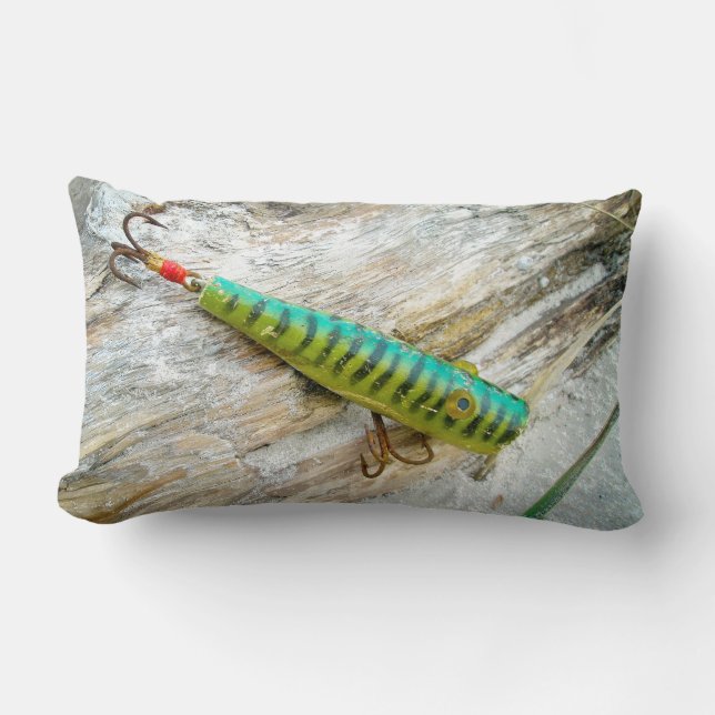 L Cooper Goo Goo Öga Antique Fishing Lure Lumbarkudde (Framsida)