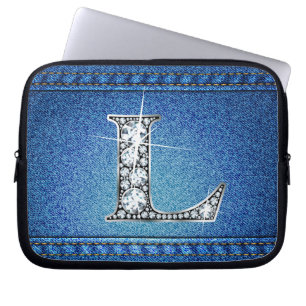 L Faux ’Diamond’ Denim Stitching Electronics Bag Laptop Fodral