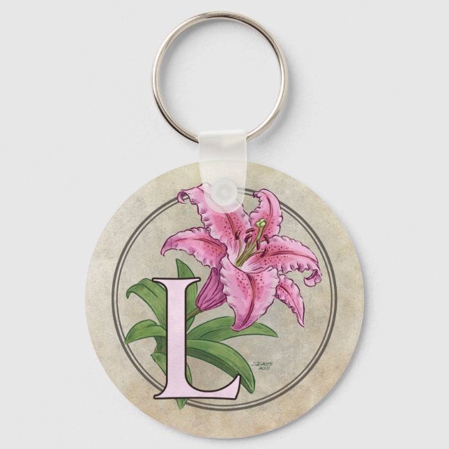 L för Lily Flower Monogram Nyckelring (Framsida)