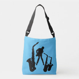 L Jazzman Black Saxophonist 2 Sax Jazz Blue Bag Axelväska