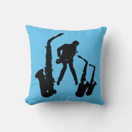 L Jazzman Black Saxophonist 2 Sax Jazz Blue Pillow Kudde