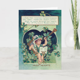 L Leprechaun Harpa Shamrock Horn Kort
