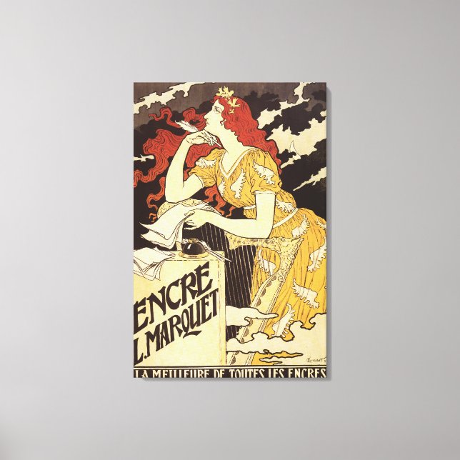 L. Marquet Bläck Red-Headed Woman & Harp Canvastryck (Framsida)