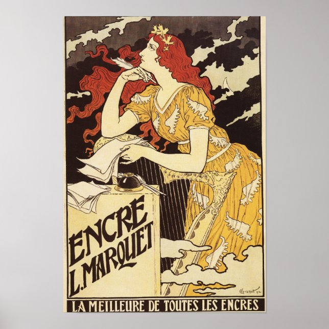 L. Marquet Bläck Red-Headed Woman & Harp Poster (Framsidan)