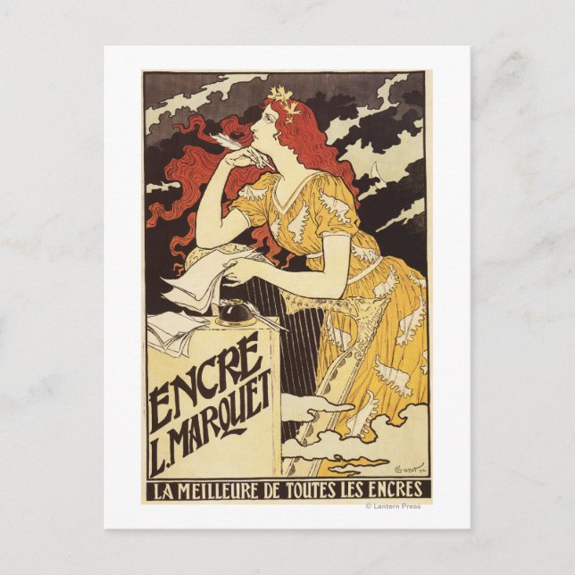 L. Marquet Bläck Red-Headed Woman & Harp Vykort (Framsida)