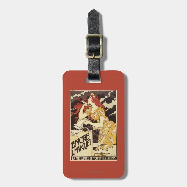 L. Marquet Bläck Röd-Hövdad kvinna & harpa Bagagebricka (Vertikal Framsida)