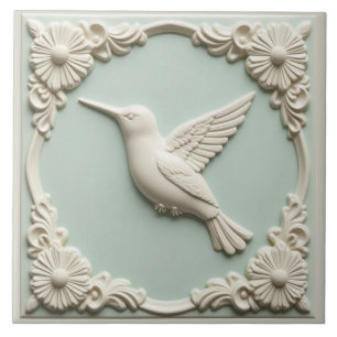 L Mintgrön falsk relief Art Nouveau Kolibri Kakelplatta