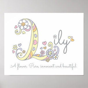 L monogram art Lily Girl namn poster