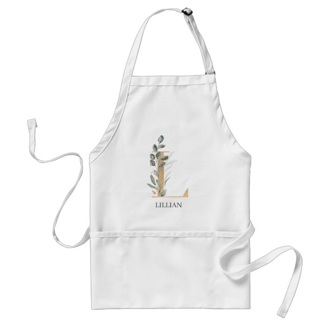 L Monogram Blommig Personlig Förkläde (Framsidan)