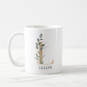 L Monogram Blommigt Personlig Kaffe Mugg