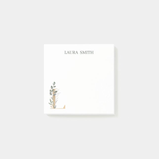 L Monogram Blommigt Personlig Post-it Notes (Framsida)