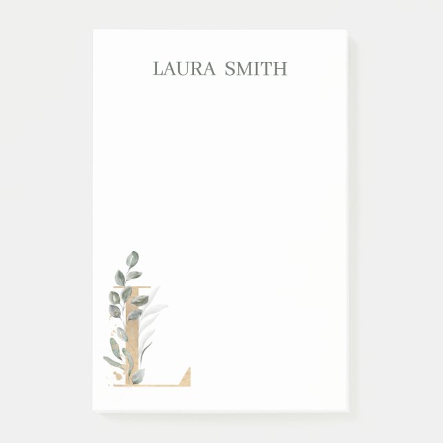 L Monogram Blommigt Personlig Post-it Notes (Framsida)