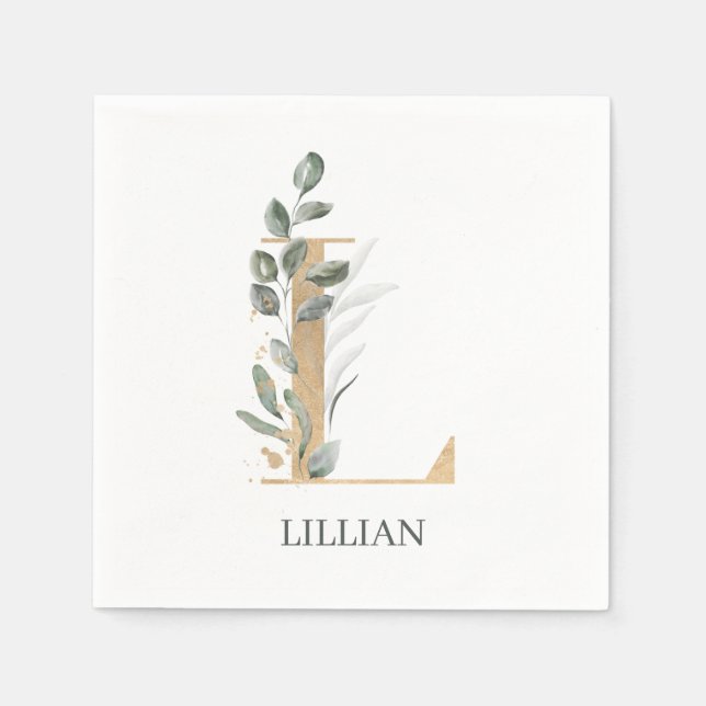 L Monogram-Blommigtens Personlig Pappersservett (Framsidan)