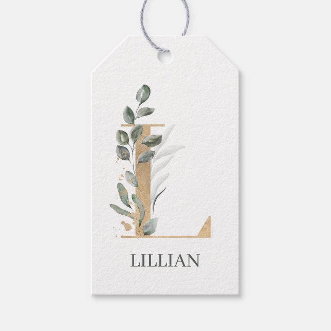 L Monogram-Blommigtens Personlig Presentetikett (Framsidan)