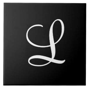 "L" Monogram inledande vit på svart Kakelplatta