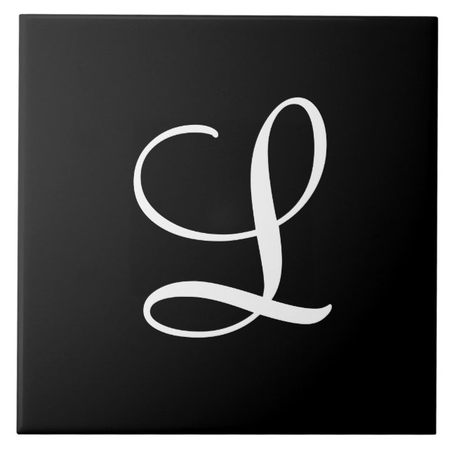 "L" Monogram inledande vit på svart Kakelplatta (Framsidan)