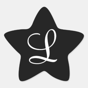 "L" Monogram inledande vit på svart Stjärnformat Klistermärke