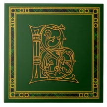 L Monogram "Irish Guld on Grönt" keramiska plattor