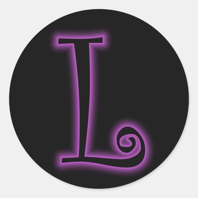 L Monogram Lila Neon Runt Klistermärke (Framsida)