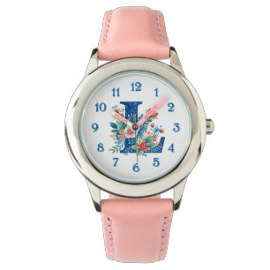 L Monogrammets utformning av blommigten Armbandsur
