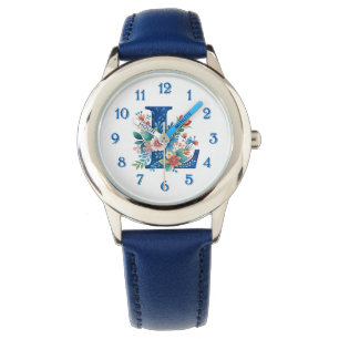 L Monogrammets utformning av blommigten Armbandsur