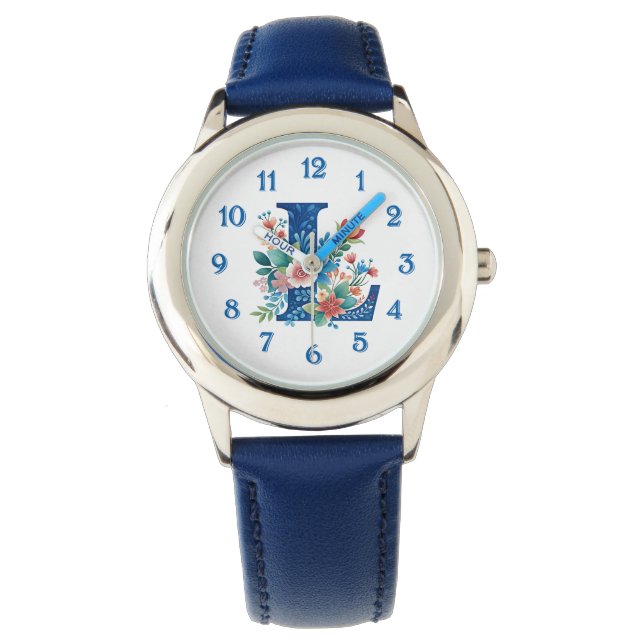 L Monogrammets utformning av blommigten Armbandsur (Framsida)