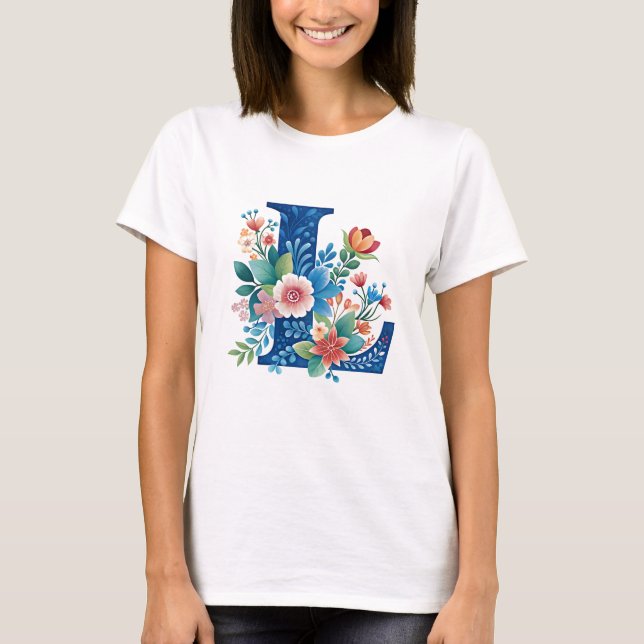 L Monogrammets utformning av blommigten T Shirt (Framsida)